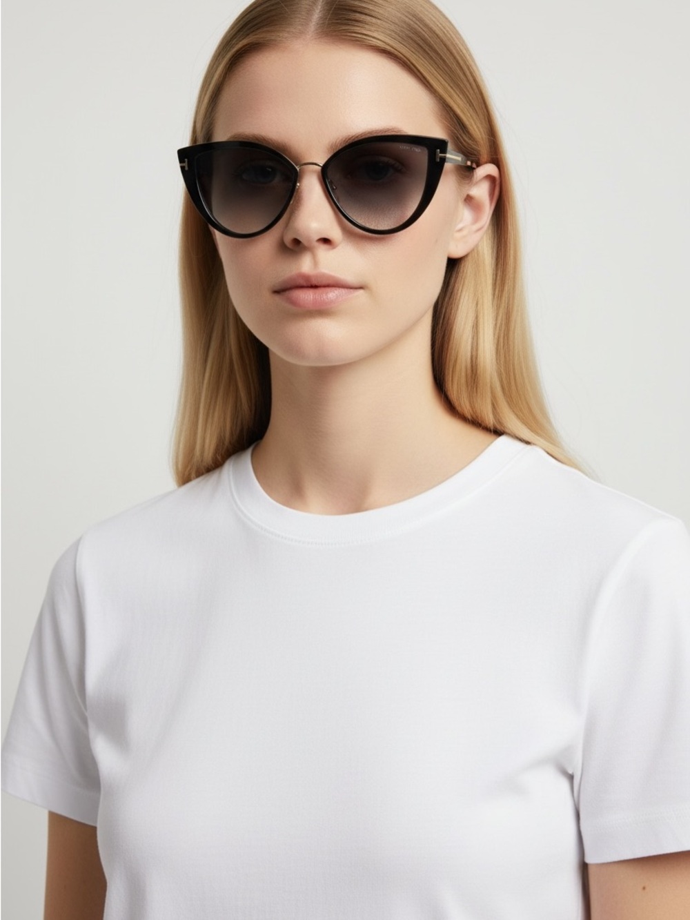 Tom Ford Women’s Cat-Eye Sunglasses in Black Brown Gold Accents - Angelica 57mm